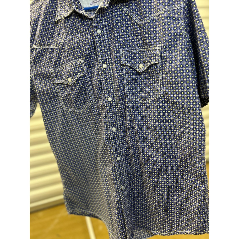 Wrangler Shirt Men M Blue 20X Competition Western Pearl Snap Geometric Comfort - Picture 9 of 9
